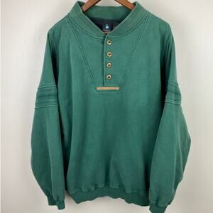 Vintage Le Coq Sportif Button Up Pullover Green Crewneck - XL